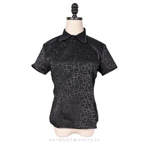 Silk Qipao Short Sleeve Top S Black Chinese Glam Asian Vintage Y2K Cyber Goth